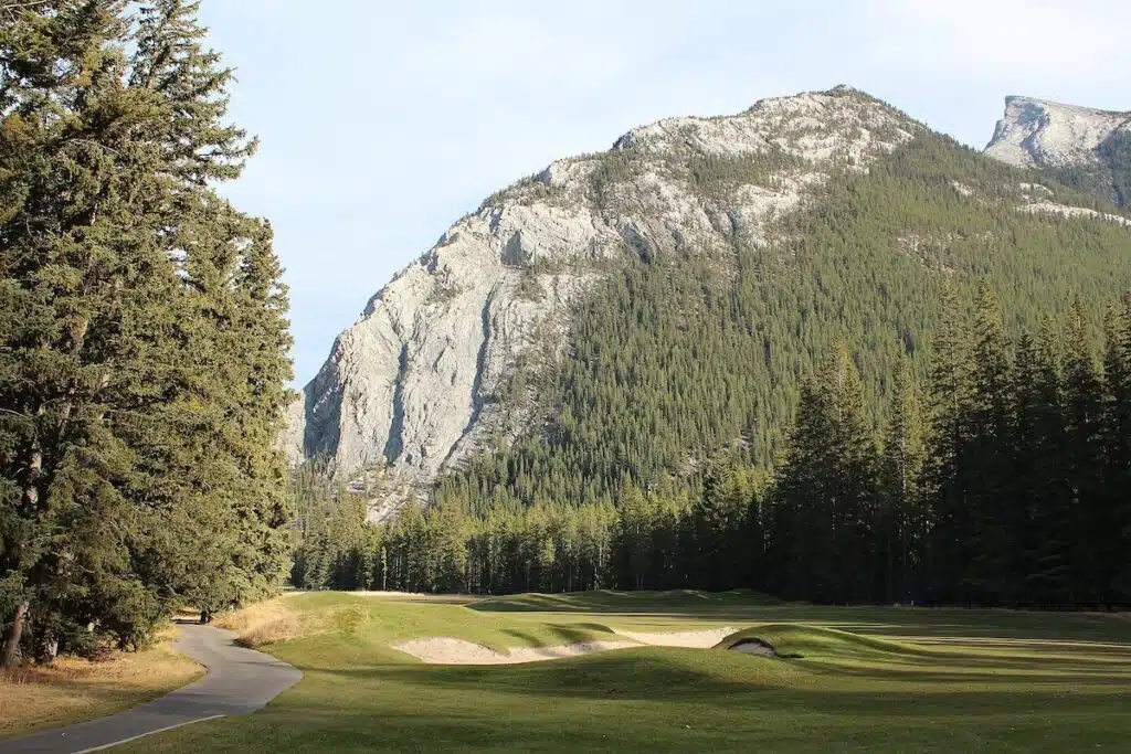 rundle mountain from banff golf course 