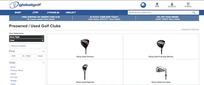 globalgolf best place for used golf clubs