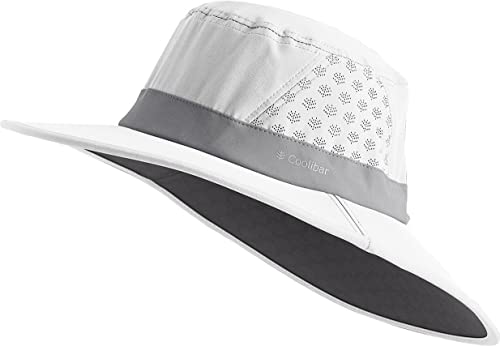 Coolibar UPF 50+ Men's Women's Fore Golf Hat - Sun Protective (Large/X-Large- White/Steel Grey)