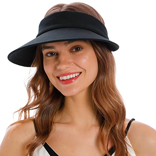 Simplicity Womens Beach Hat UPF 50+ UV Protection Wide Brim Hats for Women Sun Visors for Women, Black No Bow