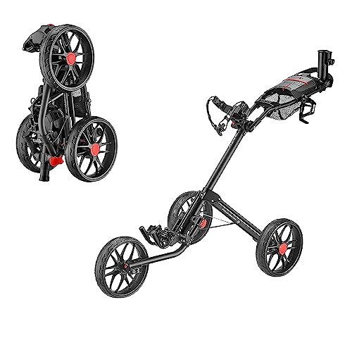 caddytek 3 Wheel Golf Push Cart - Deluxe Quad-Fold Compact Push & Pull Folding Caddy Trolley - Caddylite 15.3 V2,Black