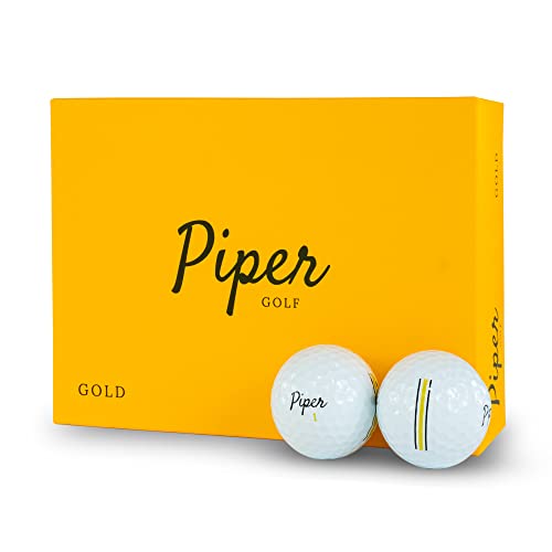 Piper Golf Premium Golf Balls for Maximum Distance and Soft Feel | Handicap Range 0-7 | Higher Spin | 4-Piece Urethane | 1 Dozen (12-Balls) | Custom Alignment Golf Ball Marker | Piper Gold