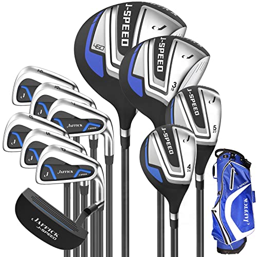 Jaffick Complete Golf Club Sets for Men 12 Piece Includes Golf Driver #3 Fairway Woods, 4 & #5 Hybrid, 6-9 Irons, Pitching & Sand Wedge, Putter and Golf Stand Bag