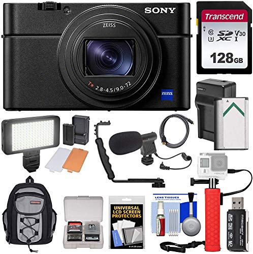 Sony Cyber-Shot DSC-RX100 VII 4K Wi-Fi Digital Camera with 128GB Card + Battery & Charger + Backpack + Hand Grip + Video Light + Microphone Kit