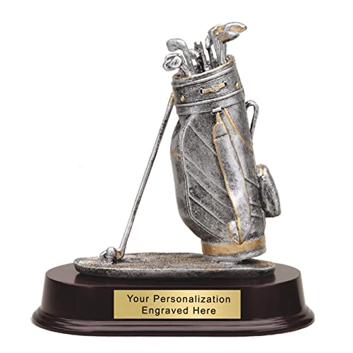 K2AWARDS Golf Bag Trophy Award - 7.5 inch Custom Golf Trophy with Engraved Plate