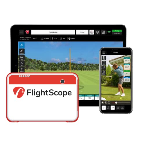 FlightScope Mevo+ GPS Launch Monitor and Golf Simulator | 20+ Swing Data Parameters with Multicam, 10 E6 Courses, 17 Practice Ranges and Games - for Indoor & Outdoor Use | Works with iOS and PC