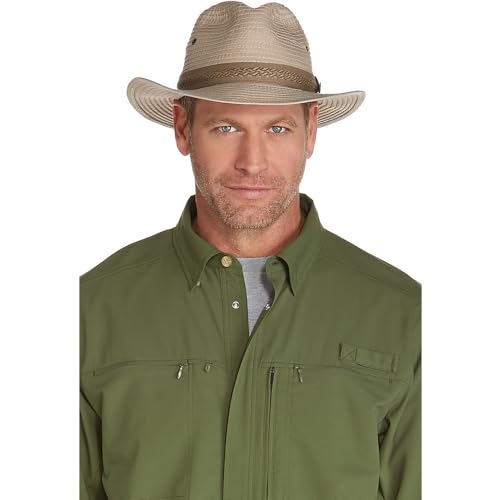 Coolibar UPF 50+ Men's Holden Packable Travel Fedora - Sun Protective (Medium- Khaki)