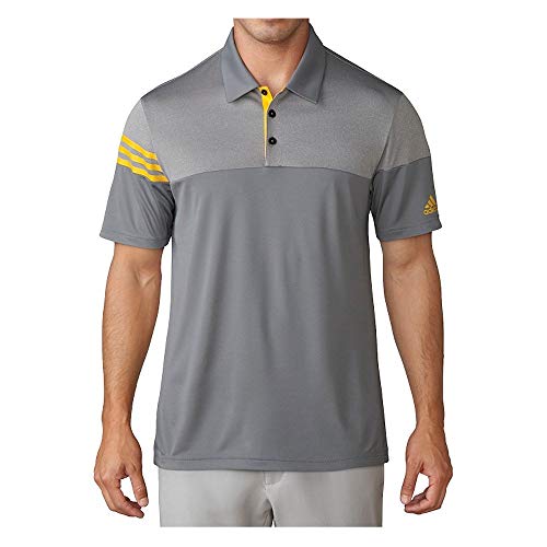 adidas Golf Men's Golf 3-Stripes Heather Block Polo Shirt, Vista Grey/EQT Yellow, Large