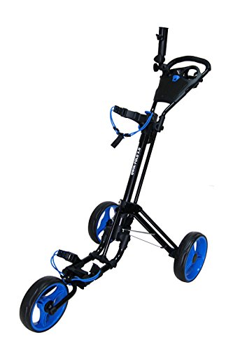 Qwik-Fold 3 Wheel Push Pull Golf CART - Foot Brake - ONE Second to Open & Close! (Black/Blue)