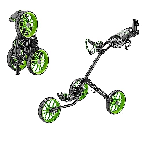 caddytek 3 Wheel Golf Push Cart - Deluxe Quad-Fold Compact Push & Pull Folding Caddy Trolley - Caddylite 15.3 V2,Green