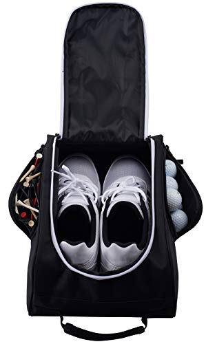 Athletico Golf Shoe Bag - Zippered Shoe Carrier Bags With Ventilation & Outside Pocket for Socks, Tees, etc. Perfect Storage (Black)