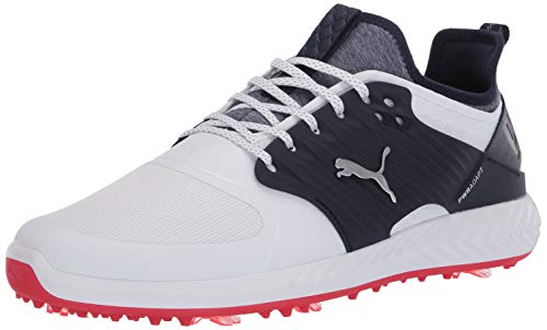 PUMA GOLF Men's Ignite Pwradapt Caged Golf Shoe, Puma White-Puma Silver-Peacoat, 10 M US