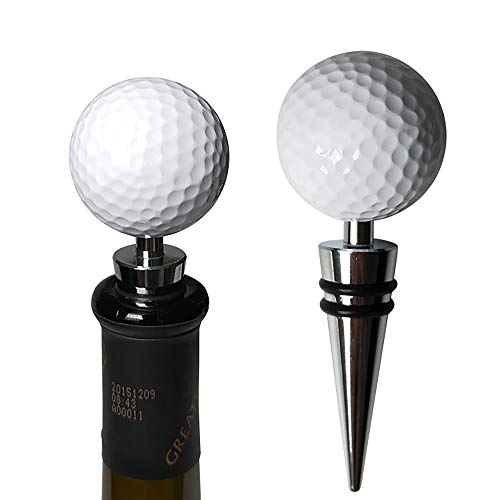 BGMAX Novelty Golf Ball Wine Stoppers, Golf Ball Wine and Beverage Bottle Stoppers, Wine Top Decoration, Ideal gift for wine lover & golf lover, Keeps Wine Fresh Effectively (Longer Silver)