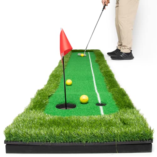 Golf Putting Green Mat - 1.6x10ft - Putting Mat for Outdoor and Indoor Use - Practice Putting - Includes 3 Yellow Golf Balls | Putting Matt for Indoors - Golf Training Aid Golf Practice