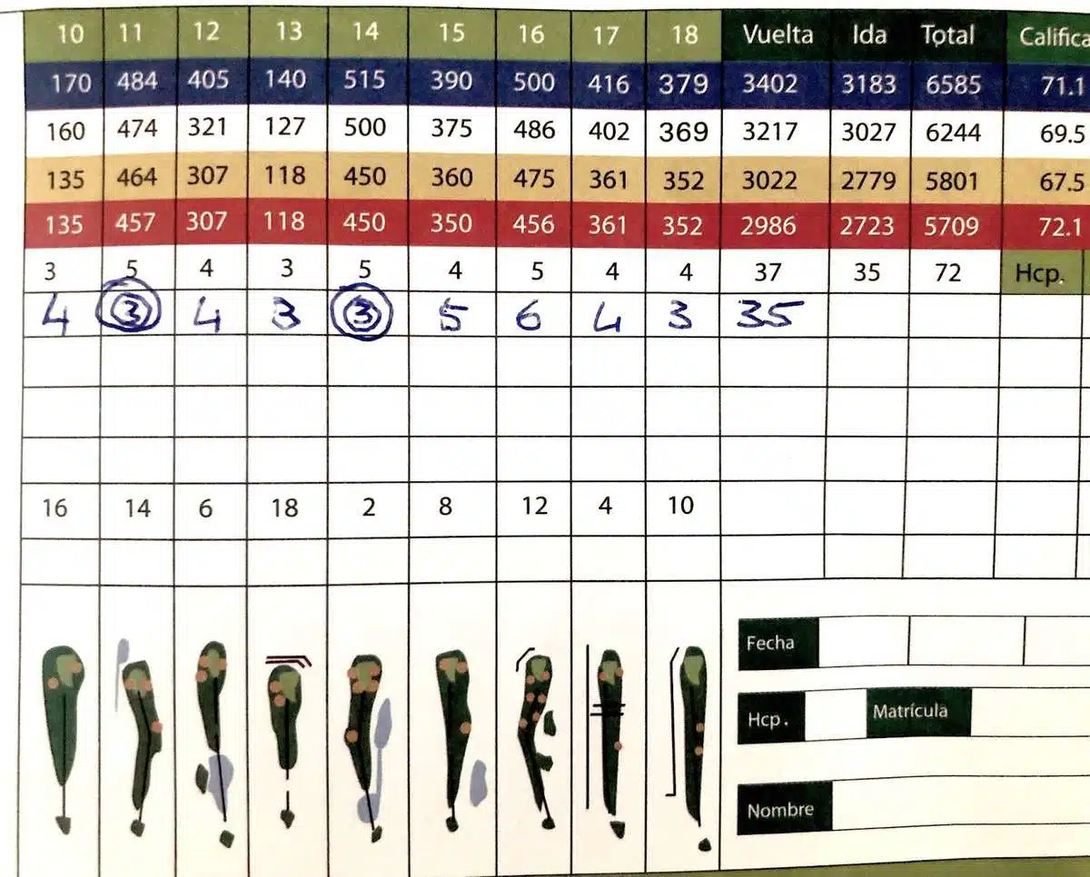 golf score card with eagle